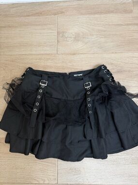 Hot Topic Black Layered Mini Skirt with Buckle Strap Details